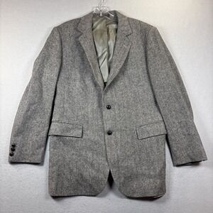 VTG Oakbrook Men's‎ Tweed Blazer Gray Herringbone • USA • 44L 100% Wool
